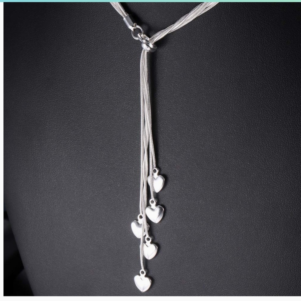 925 Sterling Silver Five-line Chain with Five-Heart Necklace